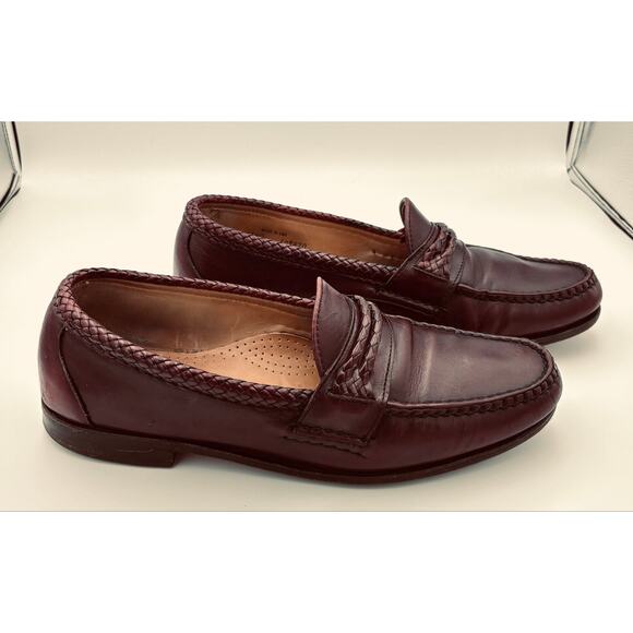 Allen Edmonds Newcomb Leather Burgundy Woven Braided Trim Loafers Size 11.5 D